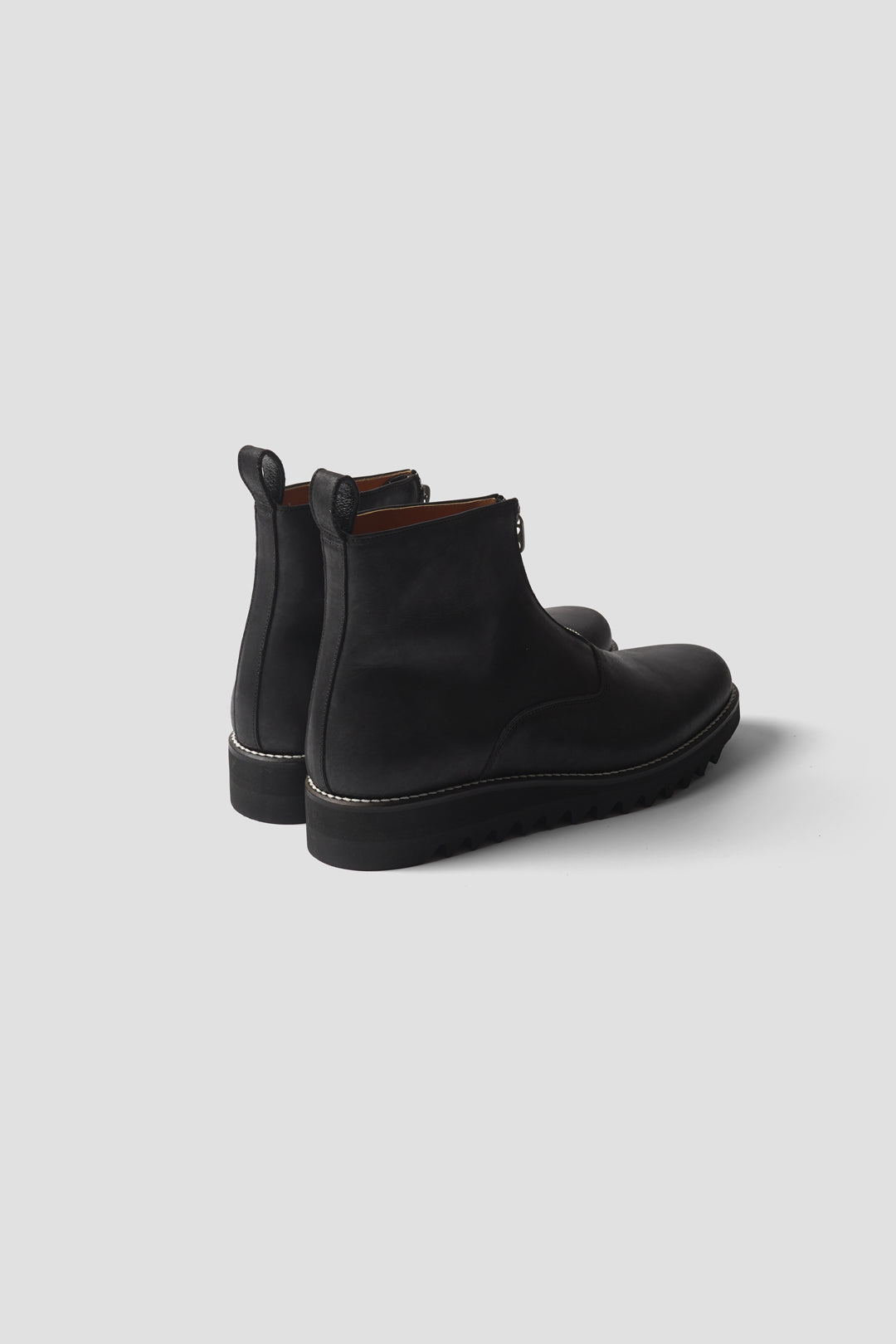 "PULL TAB ZIP BOOTS" TMTK-S-0039 BLACK LEATHER