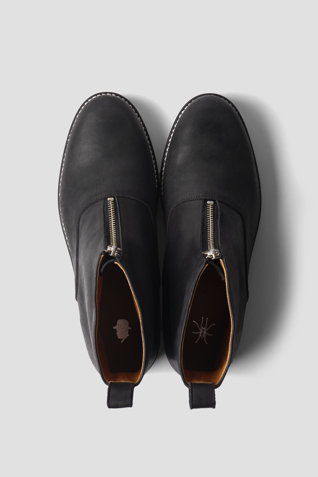"PULL TAB ZIP BOOTS" TMTK-S-0039 BLACK LEATHER
