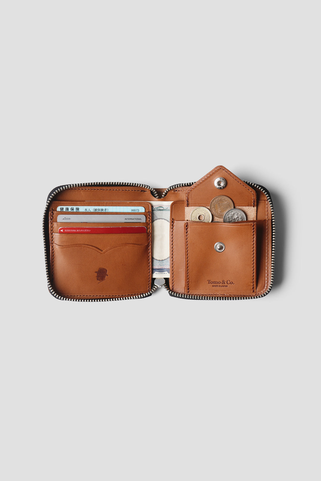 "PULL TAB ROUND ZIP WALLET "  TM-WALLET-0005 BROWN