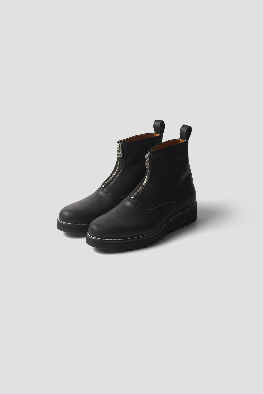 "PULL TAB ZIP BOOTS" TMTK-S-0039 BLACK LEATHER